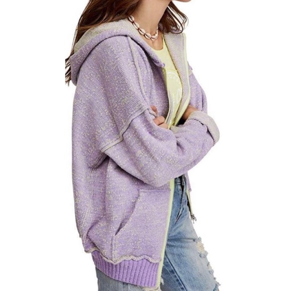 New Free People In Bloom Sm Purple Green Zip Hoodie Sweater - Picture 2 of 13